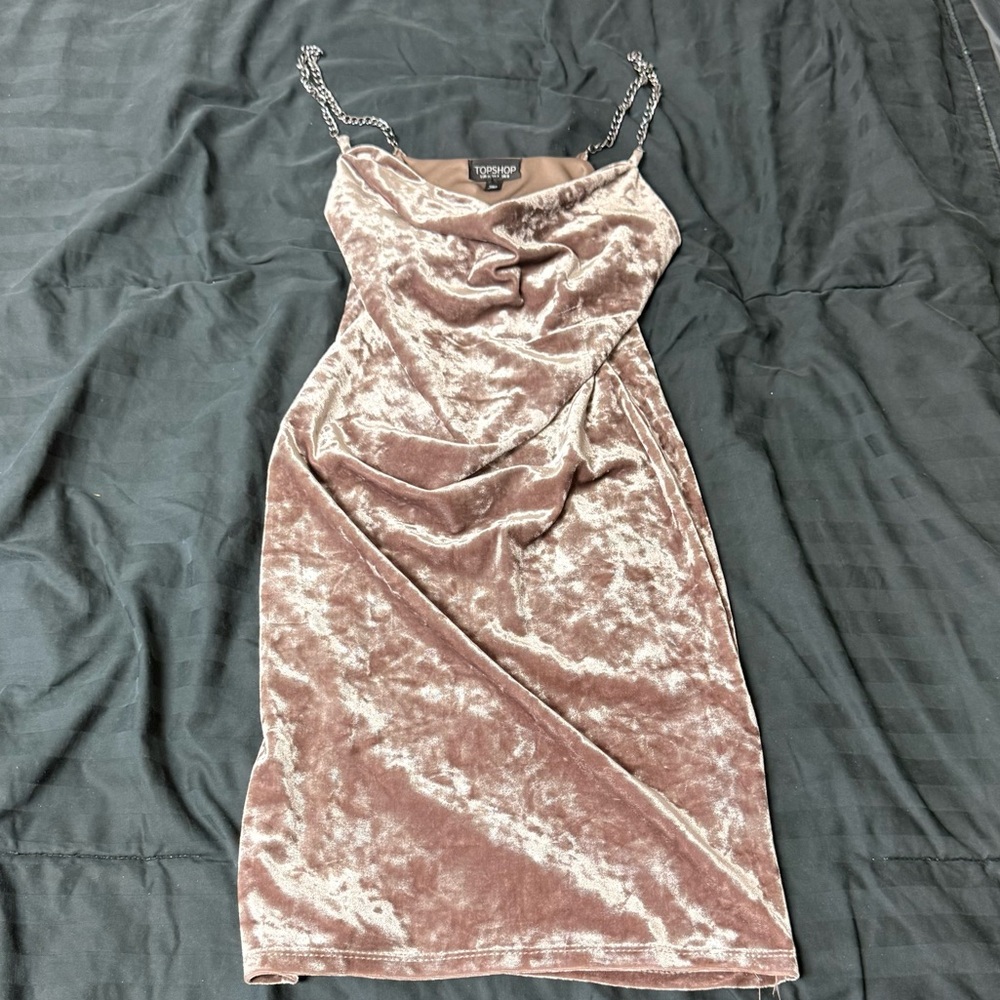 Topshop Velvet Chain Strap Mini Dress in Purple Grey